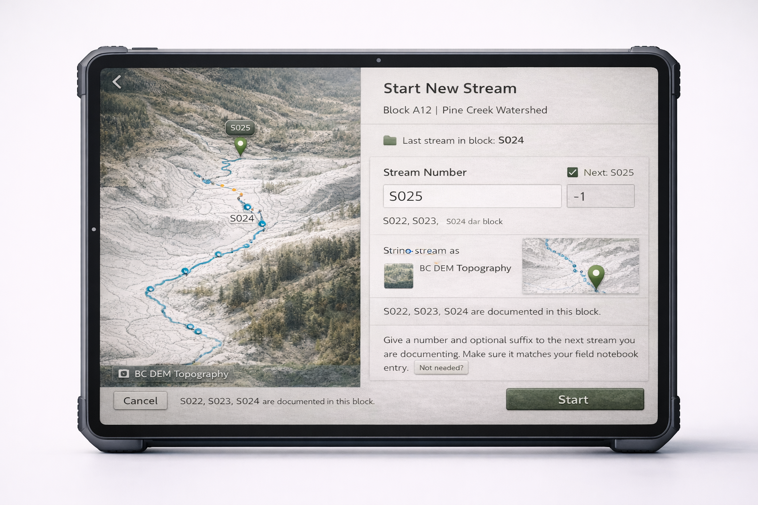 Riparia interface on rugged tablet