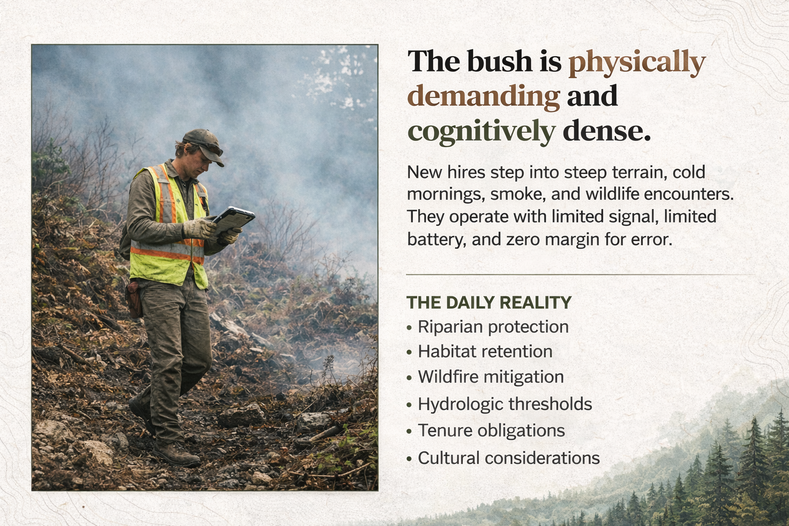 Riparia used in wet, cold field conditions with rain and low visibility.